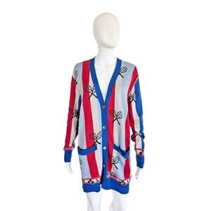LIBERTINE STARLIGHT TENNIS STRIPES OVERSIZED CASHMERE SILK CARDIGAN